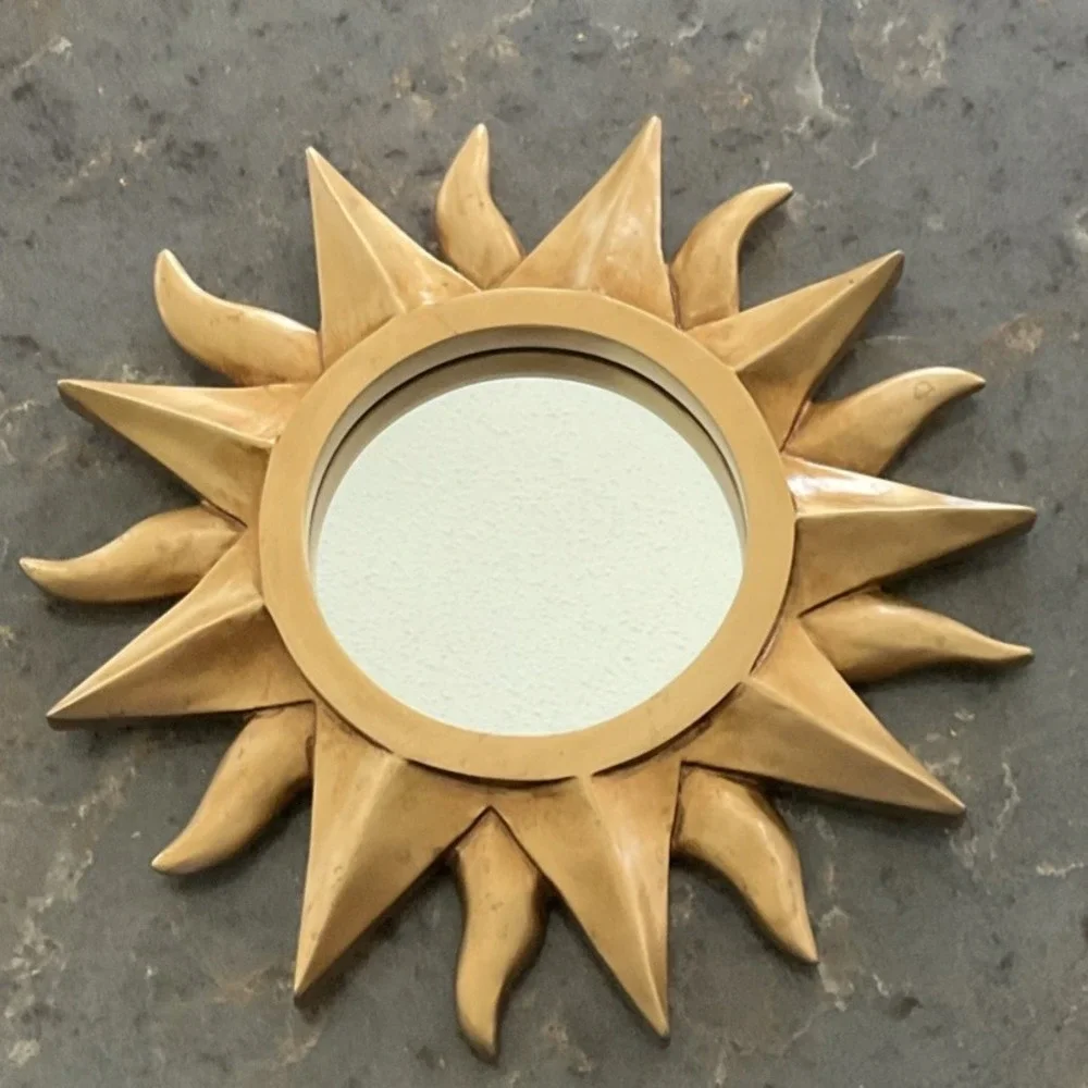 Vintage Gold Sunburst Wall Mirror Hollywood Regency Celestial Starburst MCM 12